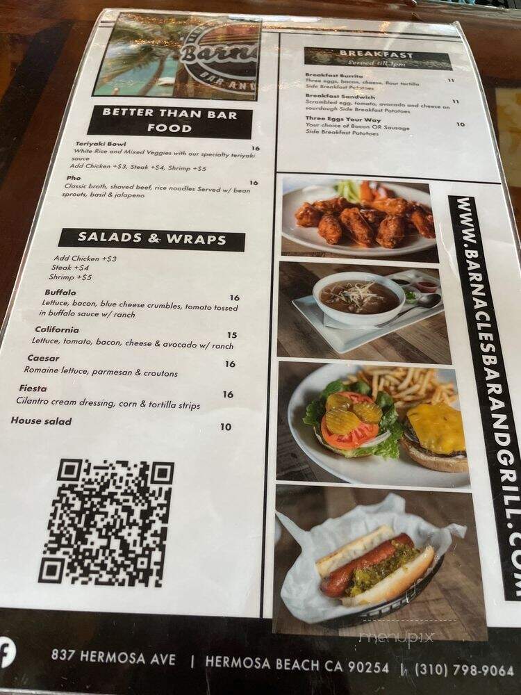 Barnacles Bar & Grill - Hermosa Beach, CA menu_pic
