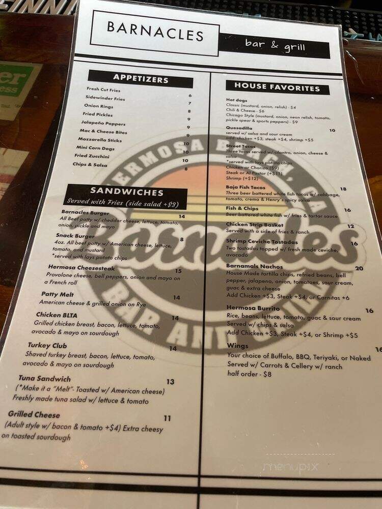 Barnacles Bar & Grill - Hermosa Beach, CA menu_pic