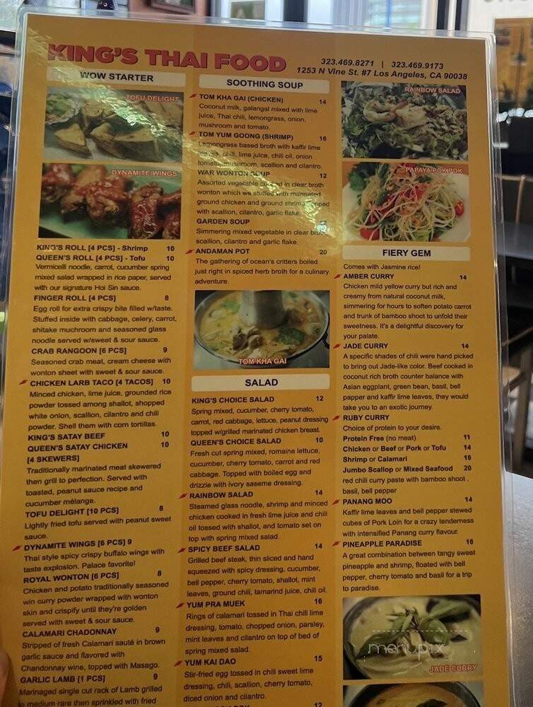 King's Thai Food - Los Angeles, CA menu_pic