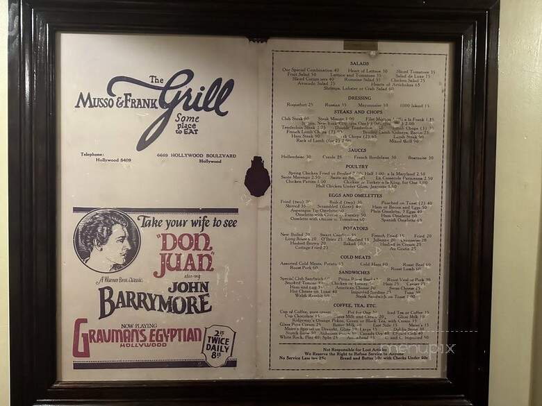 Musso & Frank Grill - Los Angeles, CA menu_pic