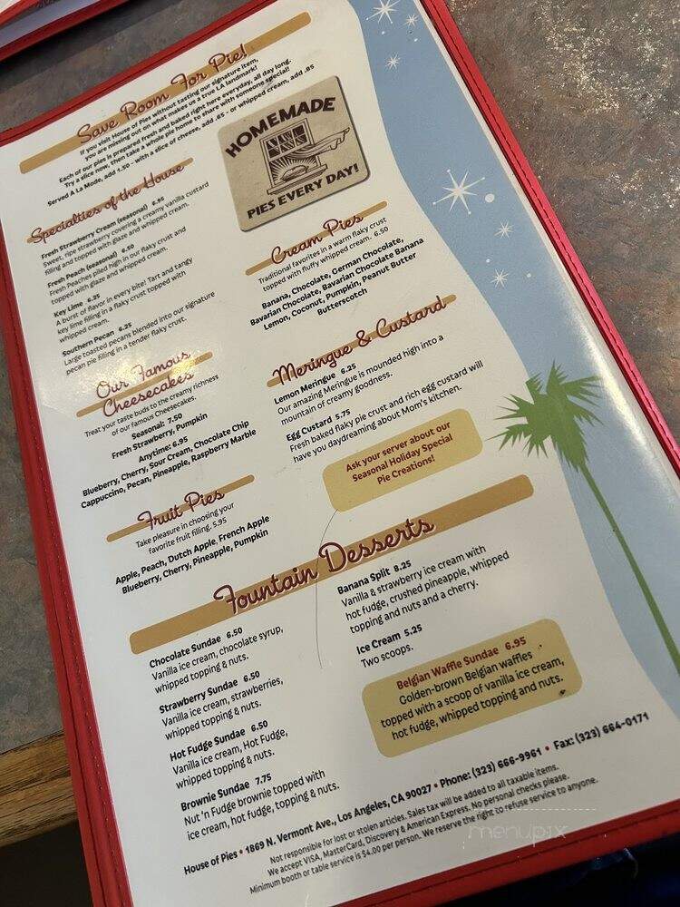 House Of Pies - Los Angeles, CA menu_pic