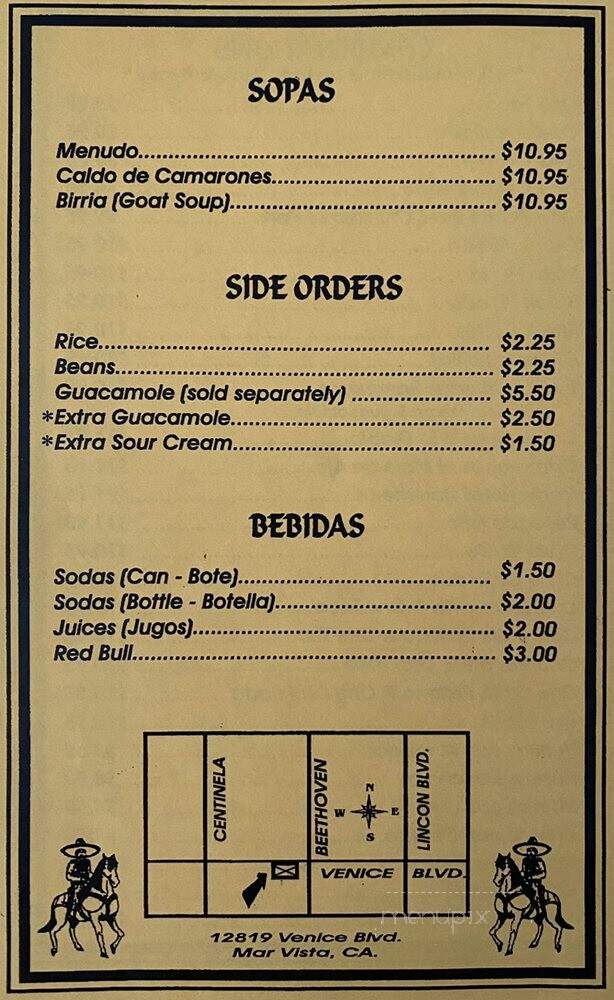 El Charro - Los Angeles, CA menu_pic
