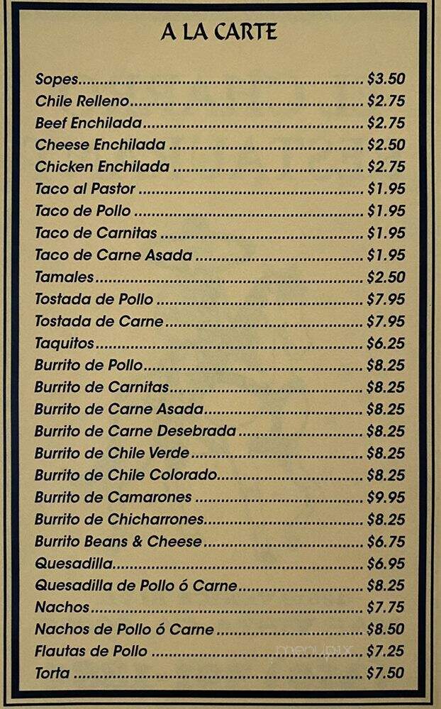 El Charro - Los Angeles, CA menu_pic