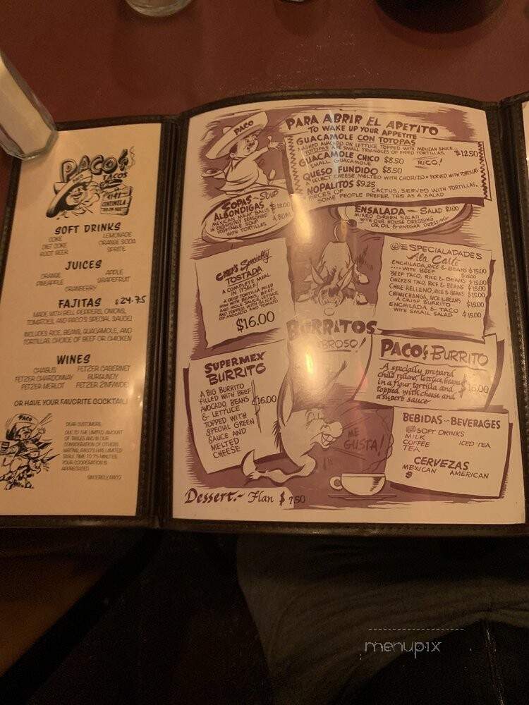 Paco's Tacos - Los Angeles, CA menu_pic