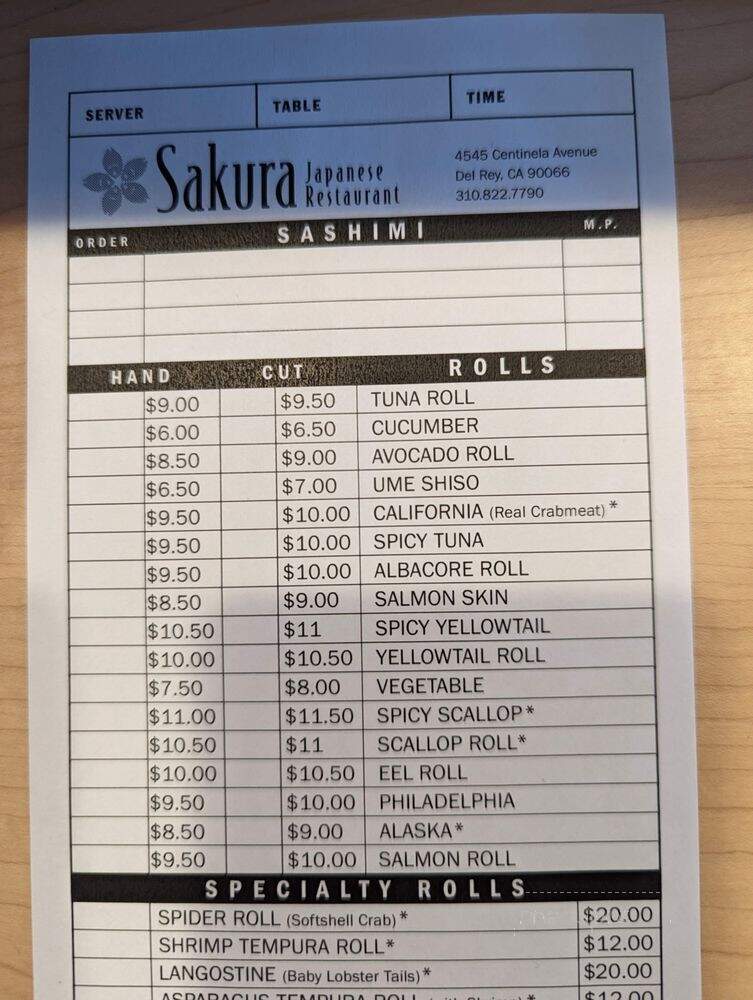 Sakura - Los Angeles, CA menu_pic