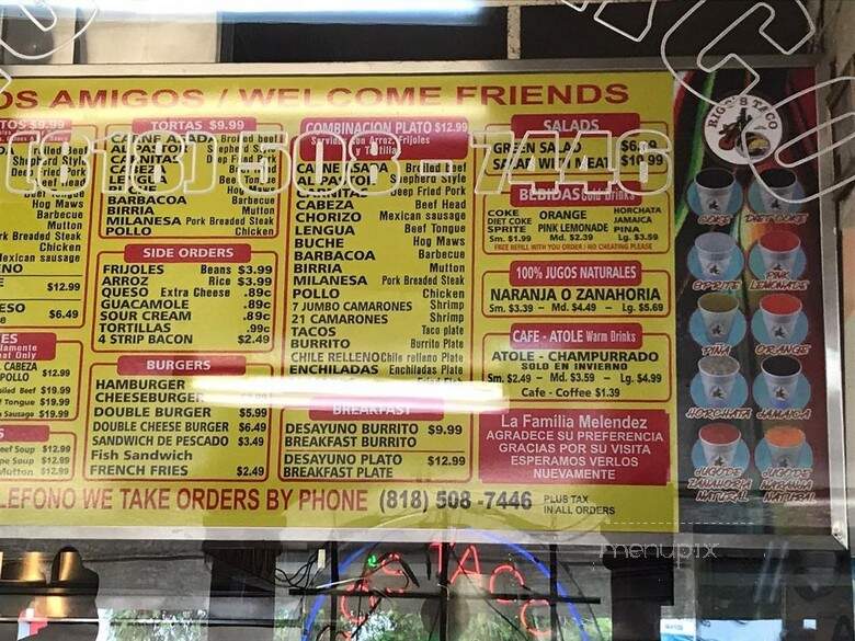 Rigos Taco - North Hollywood, CA menu_pic
