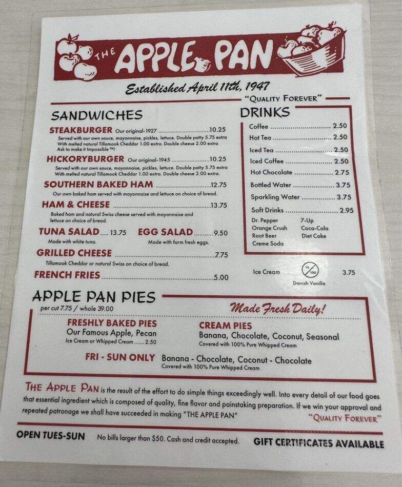 Apple Pan - Los Angeles, CA menu_pic