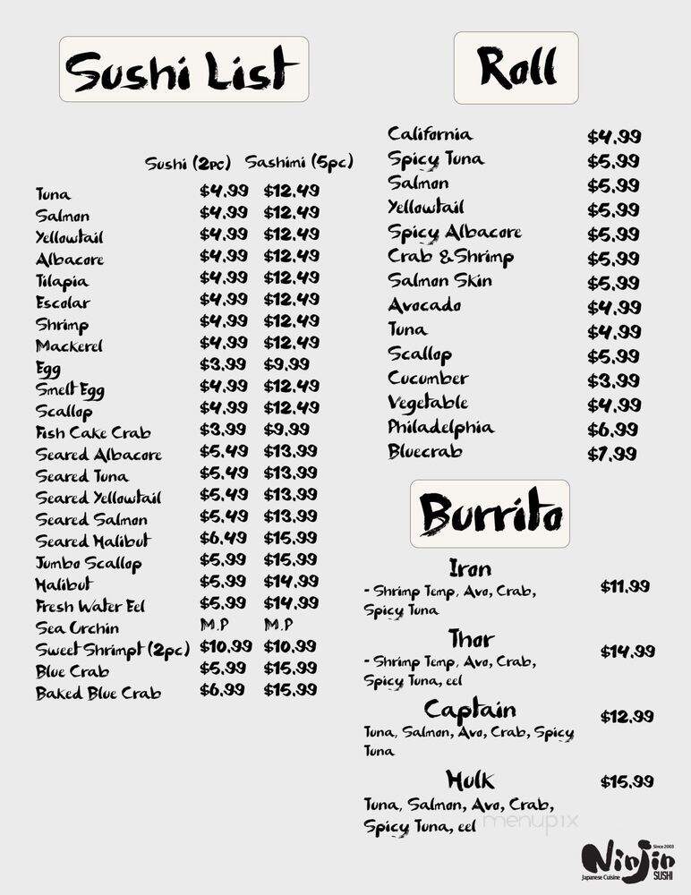 Ninjin - Santa Monica, CA menu_pic