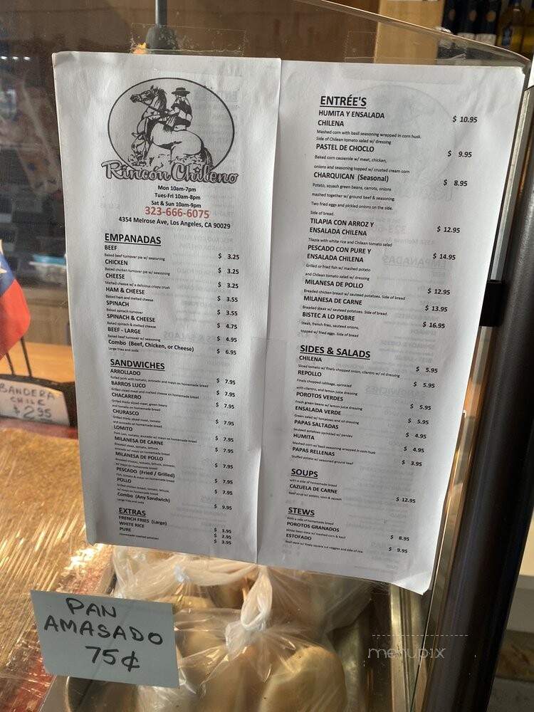 Rincon Chileno - Los Angeles, CA menu_pic