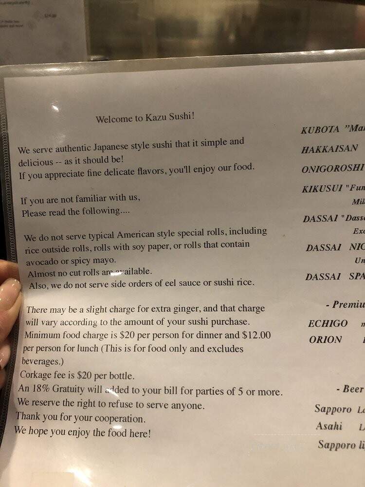 Kazu Sushi - Studio City, CA menu_pic