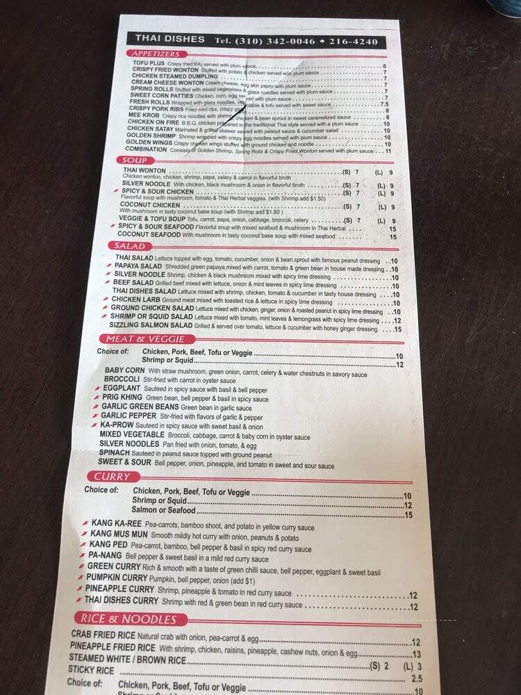 Thai Dishes - Los Angeles, CA menu_pic