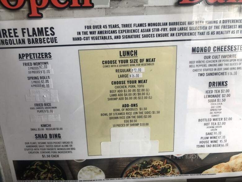 Three Flames Mongolian Bar-B-Q - Los Angeles, CA menu_pic