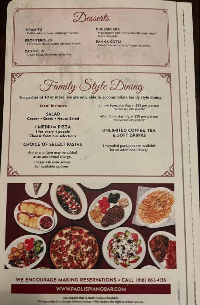 Paoli's Pizzeria & Piano Bar - Woodland Hills, CA menu_pic