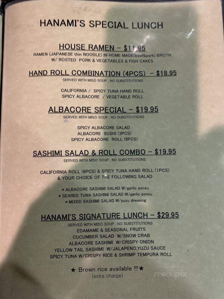 Hanami Shushi - Calabasas, CA menu_pic