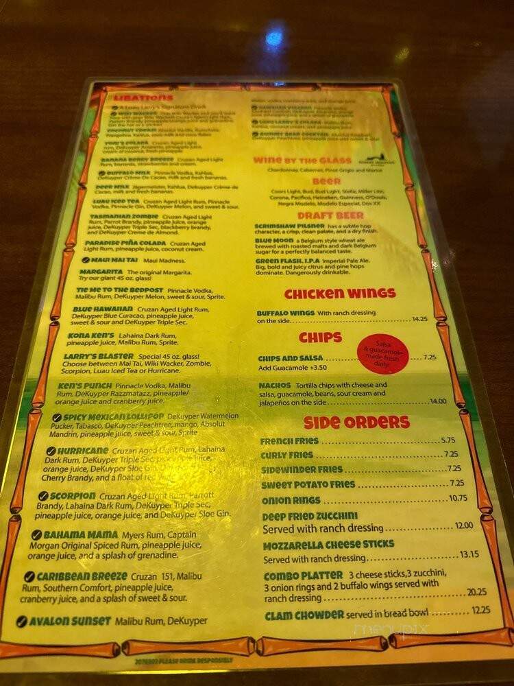 Larry's Luau - Avalon, CA menu_pic