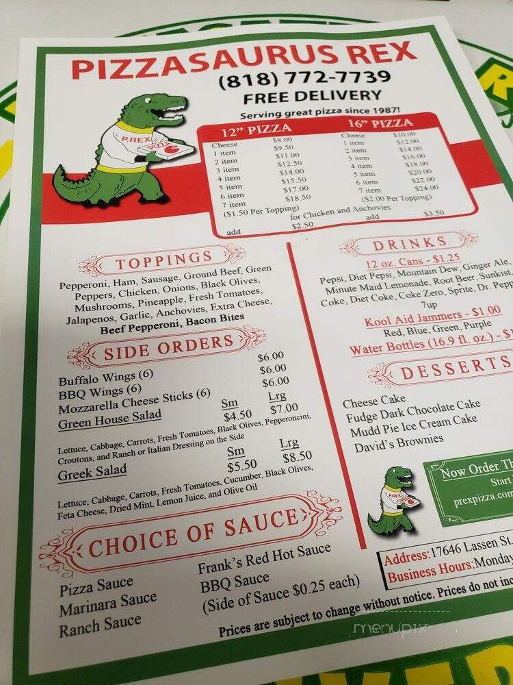 Pizzasaurus Rex - Northridge, CA menu_pic