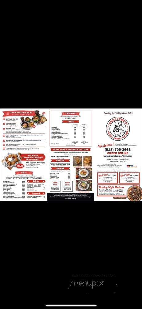 Uncle Ernie's Pizza For You - Chatsworth, CA menu_pic