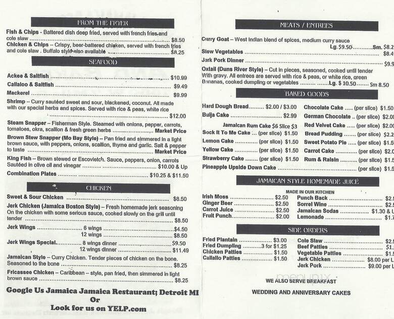 Jamaica Jamaica Restaurant and Bakery - Detroit, MI menu_pic