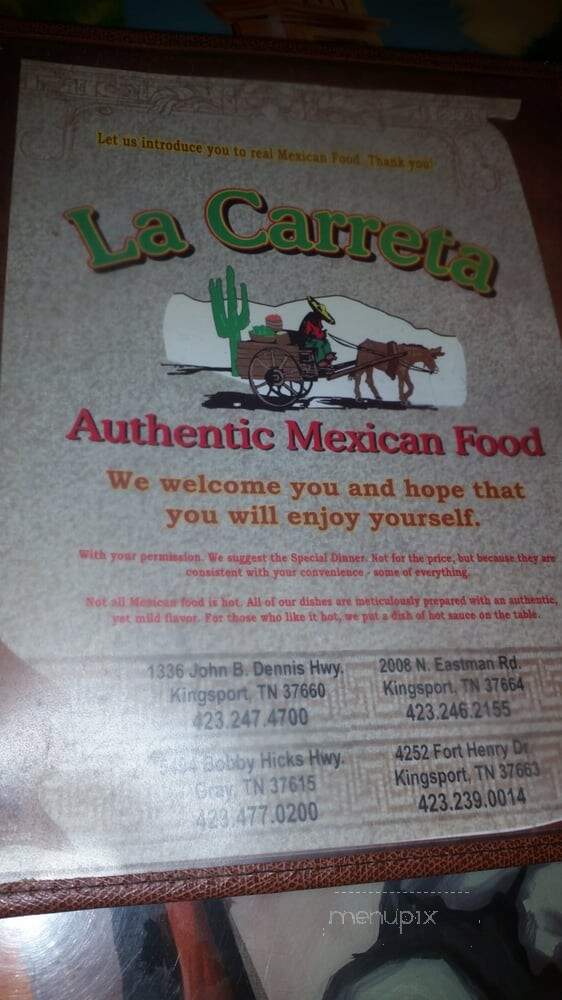 LA Carreta Restaurant - Kingsport, TN menu_pic