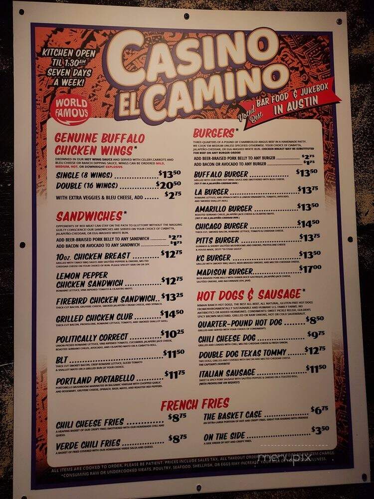 Casino El Camino - Austin, TX menu_pic