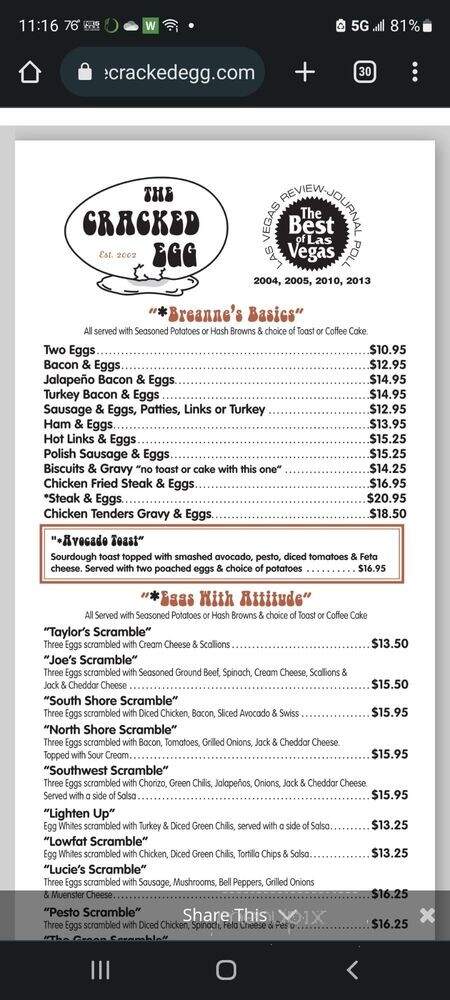 Cracked Egg - Las Vegas, NV menu_pic