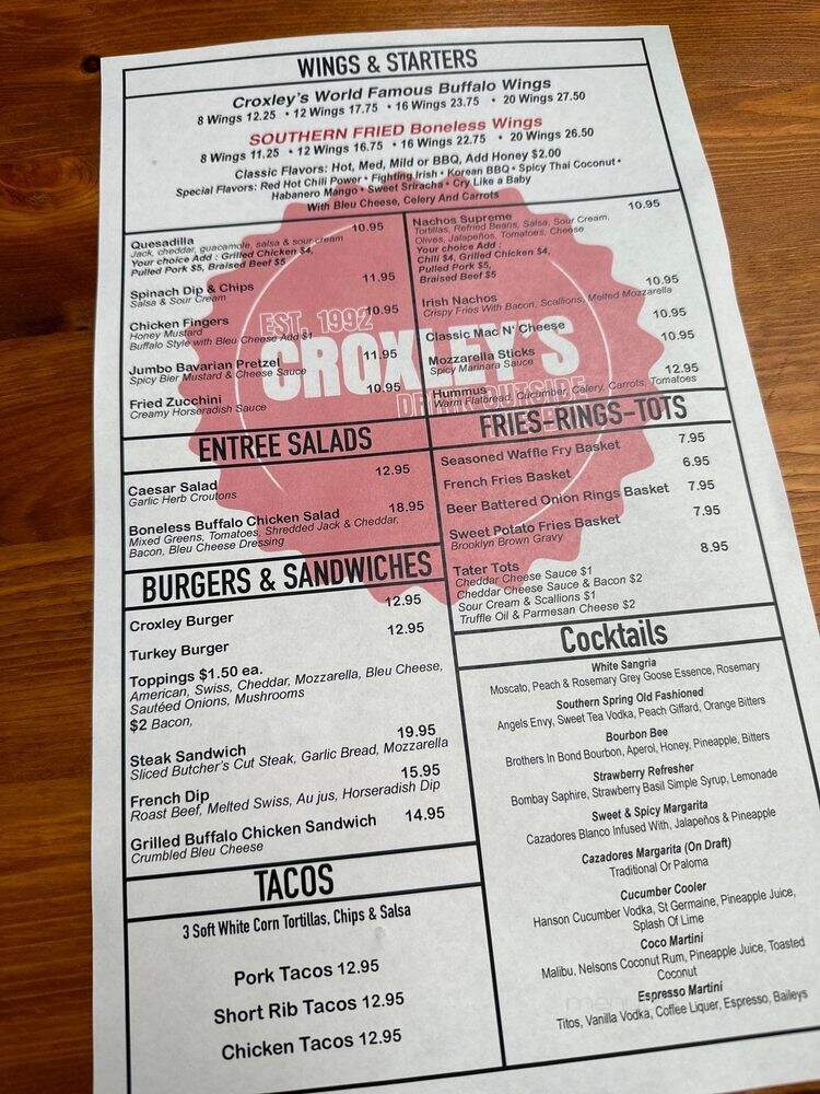 Croxley Ales - Farmingdale, NY menu_pic