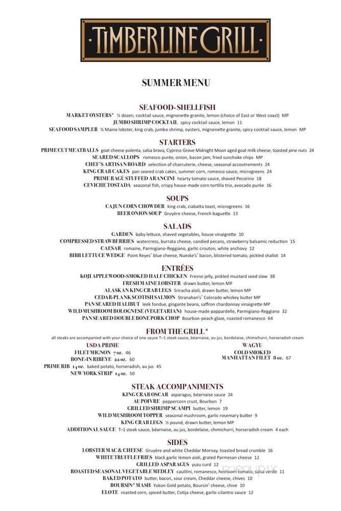 Timberline Grill - Black Hawk, CO menu_pic