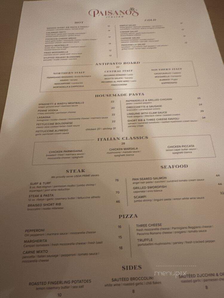Paisano's Italian - Temecula, CA menu_pic