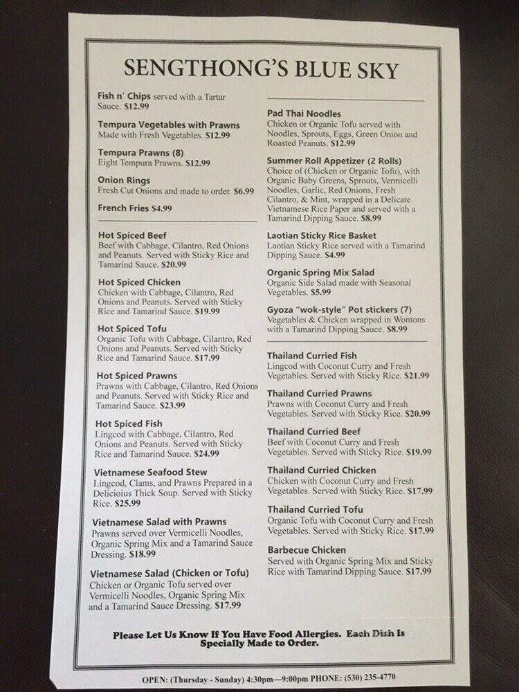 Sengthong's - Dunsmuir, CA menu_pic