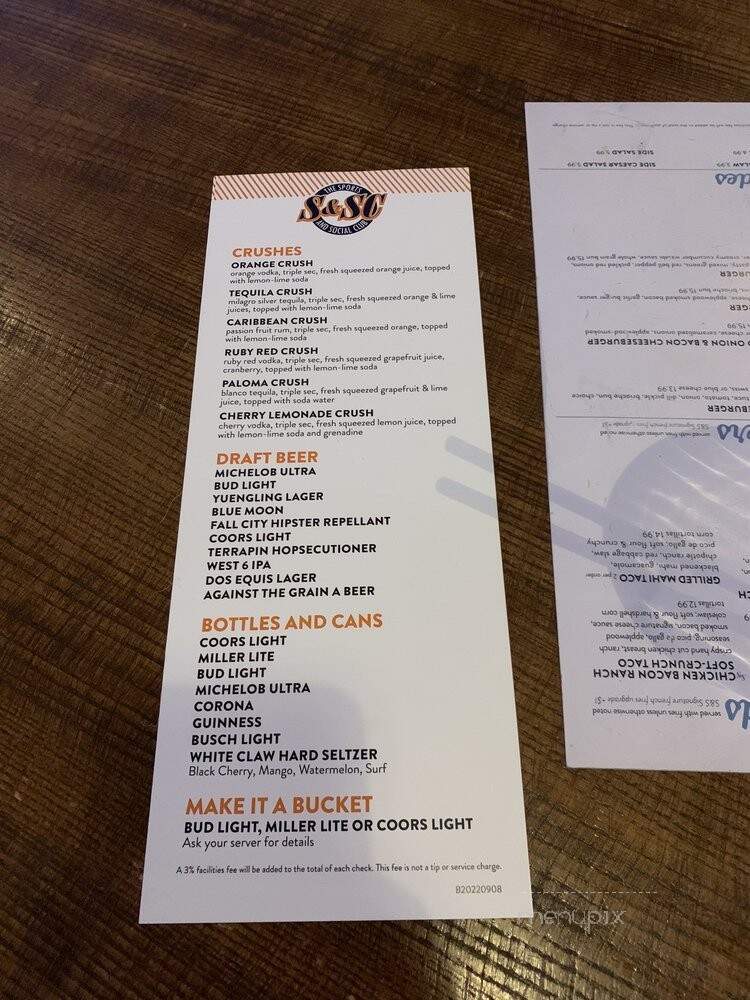 Sports & Social club - Louisville, KY menu_pic
