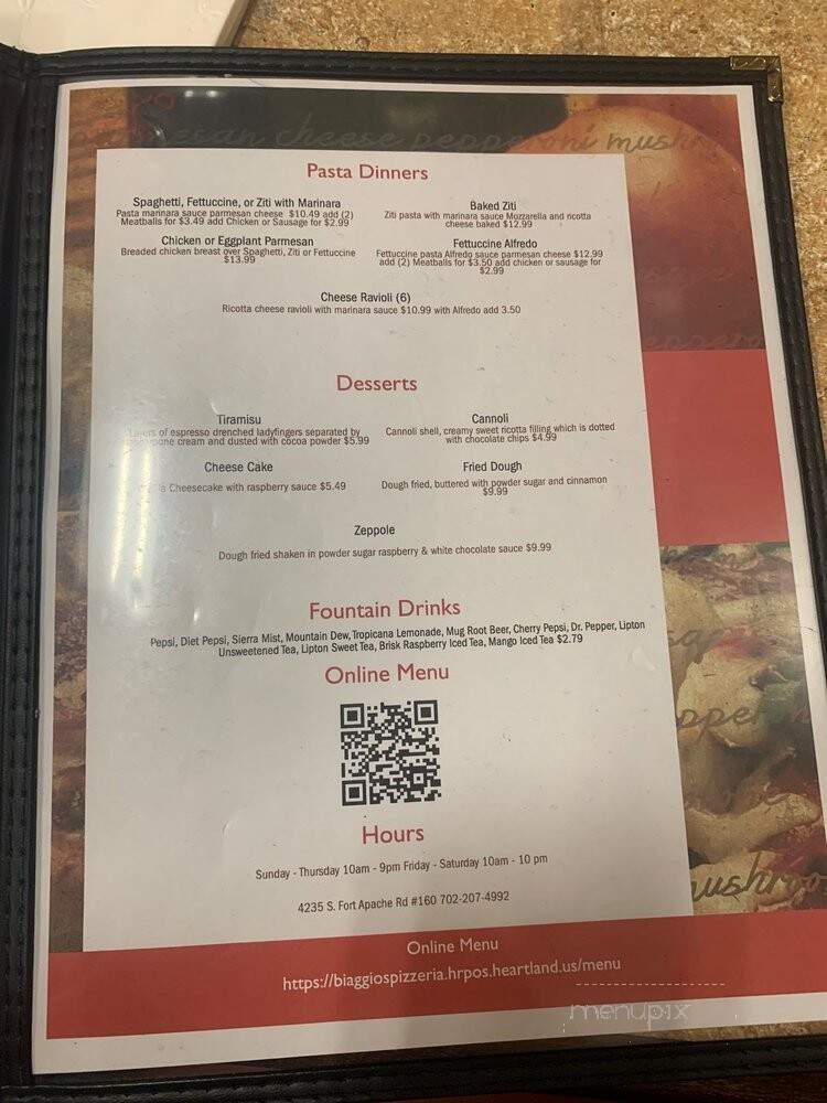 Biaggio's Pizzeria - Las Vegas, NV menu_pic