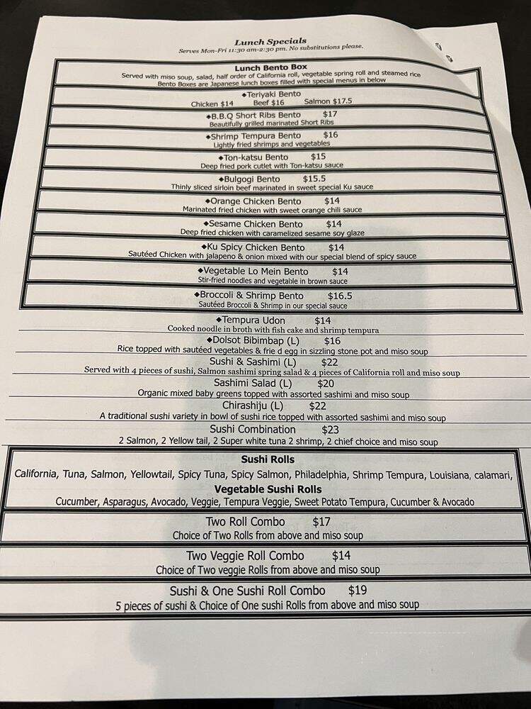 Ku Sushi & Japanese Cuisine - Dallas, TX menu_pic