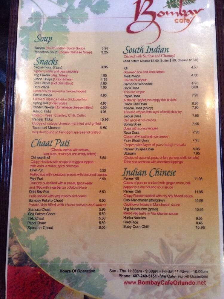 Bombay Cafe - Orlando, FL menu_pic