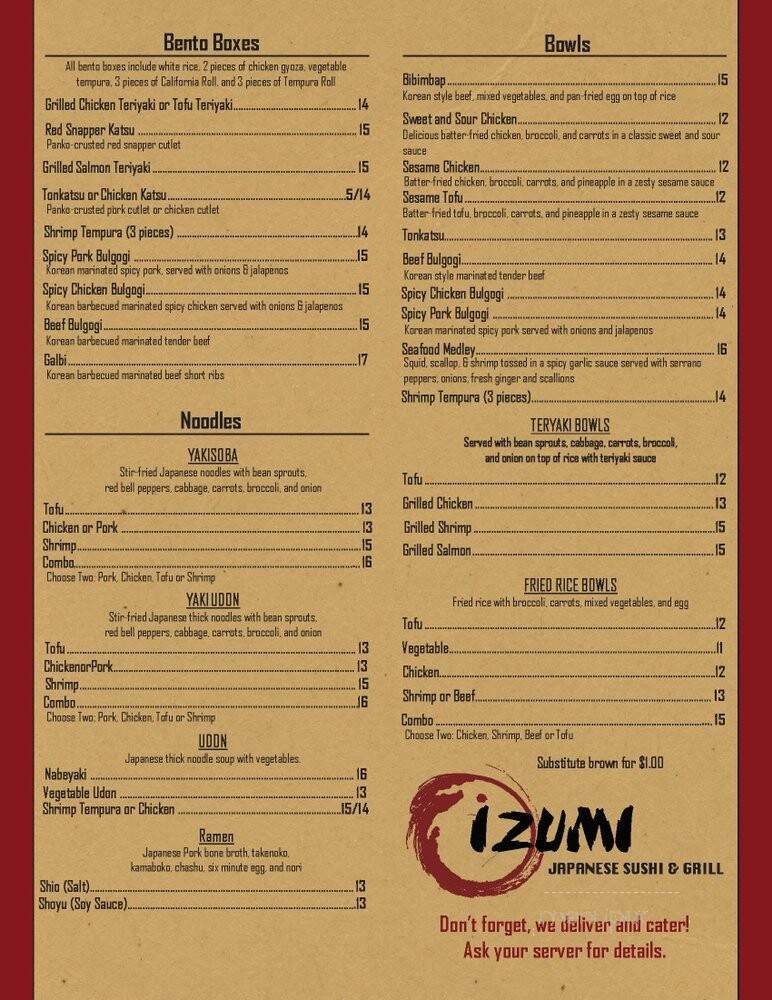 Izumi Japanese Sushi & Grill - Austin, TX menu_pic