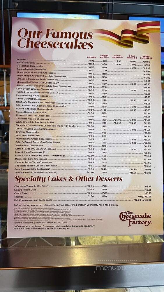 The Cheesecake Factory - Fashion Island - Newport Beach, CA menu_pic