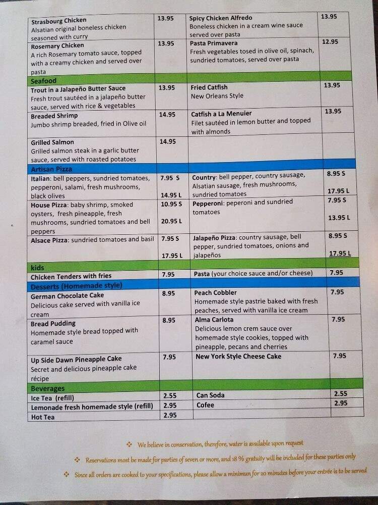 Old Alsatian Steakhouse - Castroville, TX menu_pic