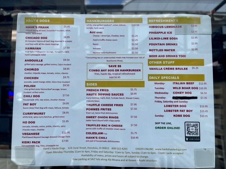 Hank's Haute Dogs - Honolulu, HI menu_pic