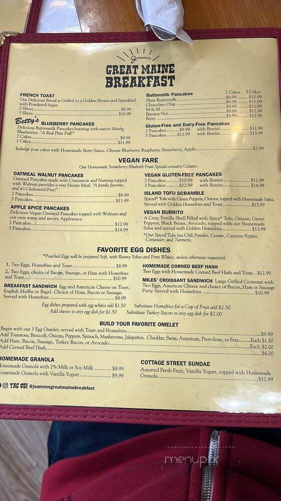 Jeannie's Breakfast - Bar Harbor, ME menu_pic