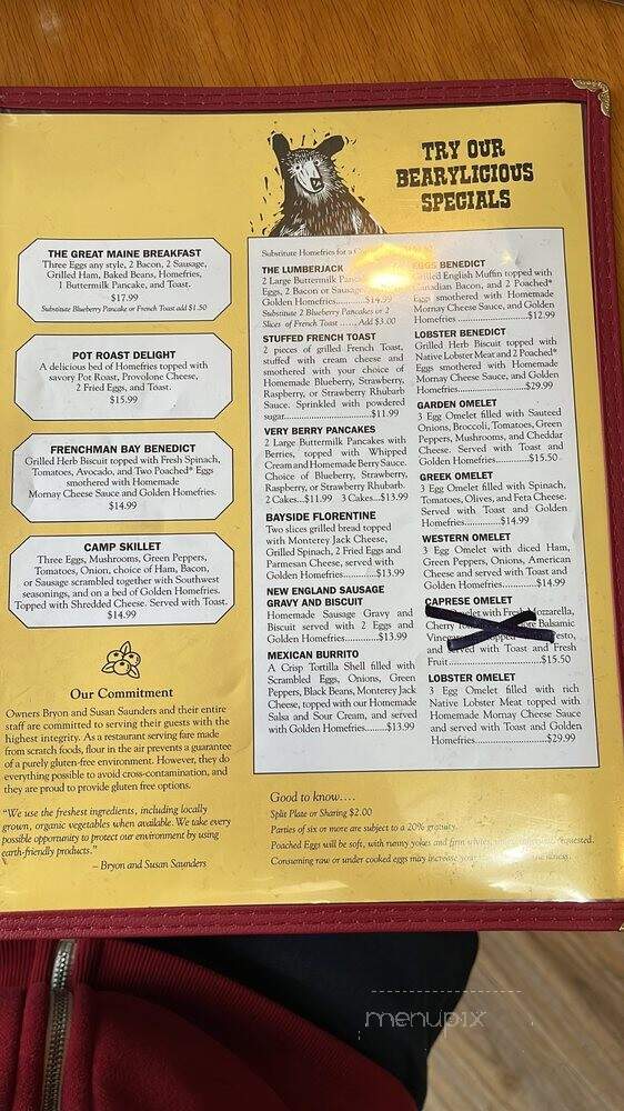 Jeannie's Breakfast - Bar Harbor, ME menu_pic