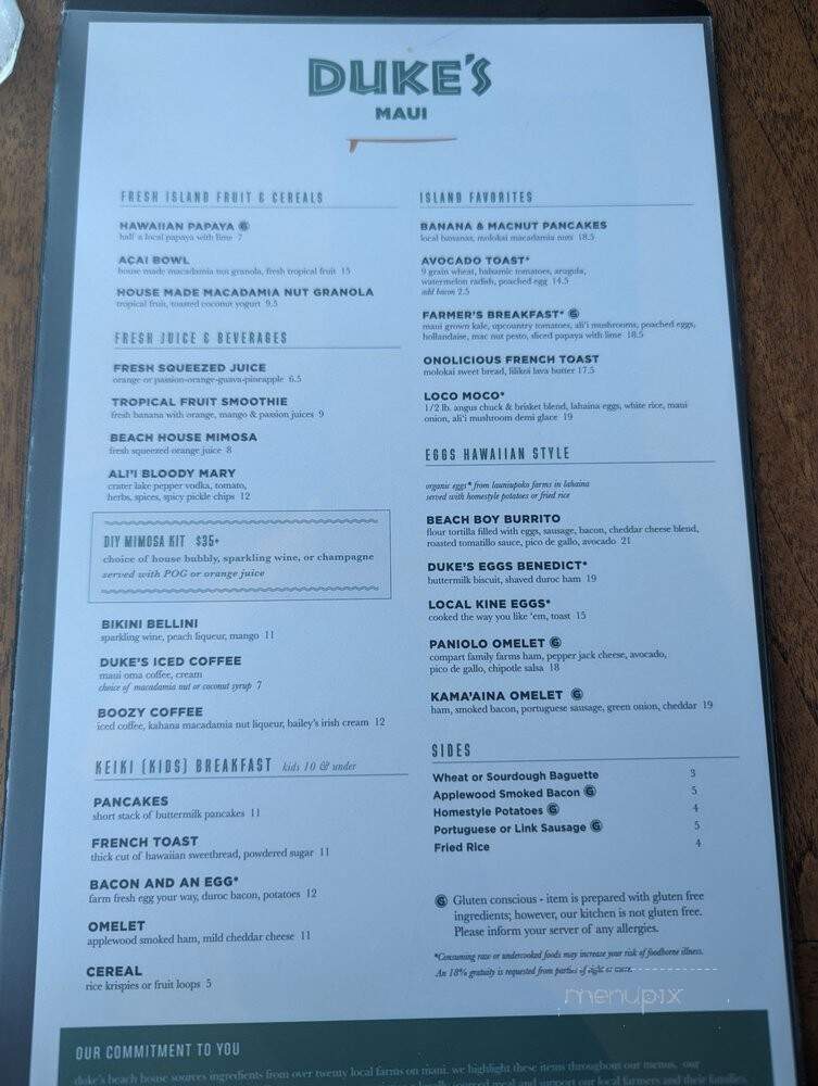 Duke's Beach House - Lahaina, HI menu_pic