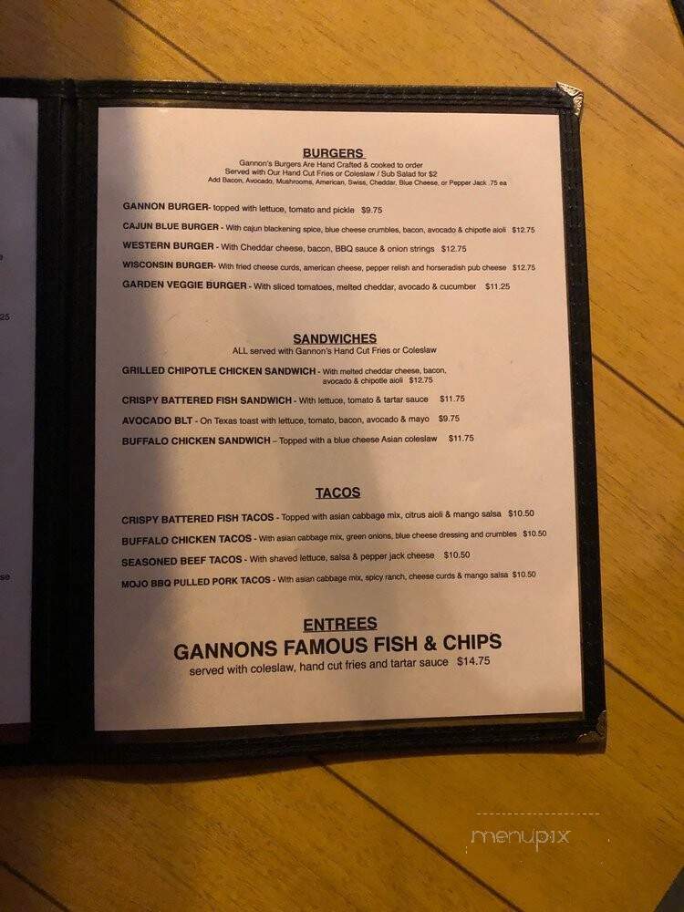 Gannon's Pub - Chicago, IL menu_pic