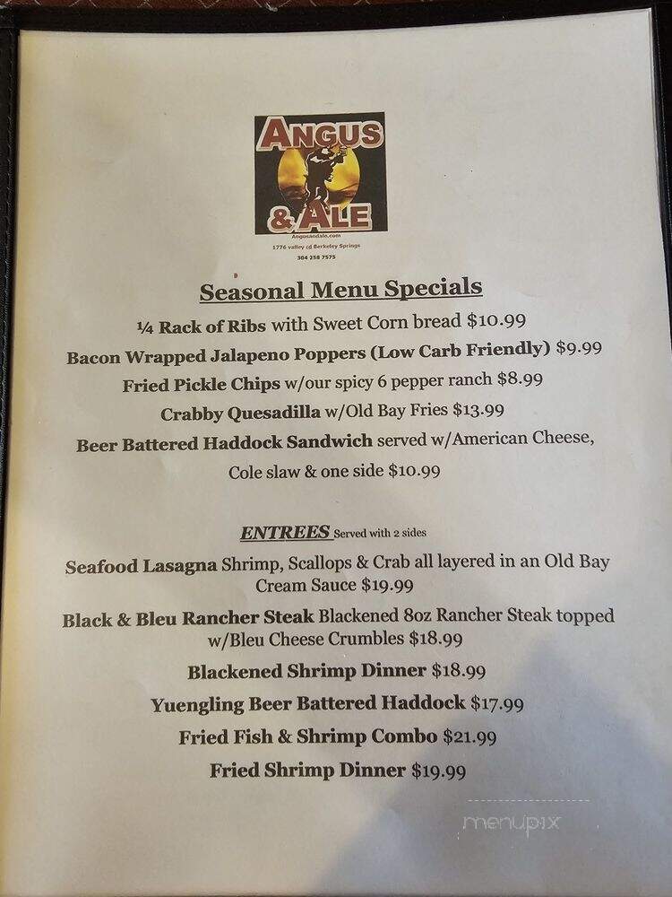 Angus & Ale - Berkeley Springs, WV menu_pic