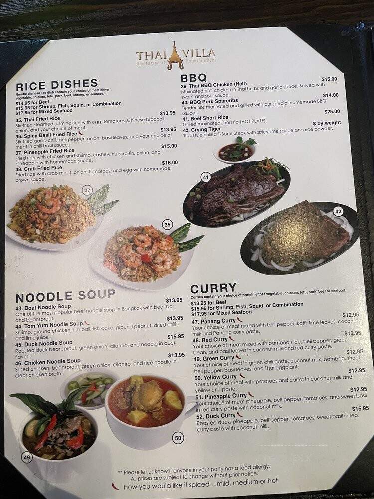 Thai Villa Restaurant - Lakewood, CA menu_pic