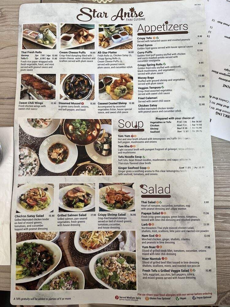 Star Anise Thai Cuisine - San Diego, CA menu_pic