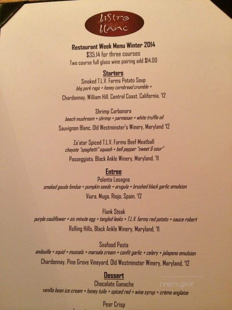 Bistro Blanc - Glenelg, MD menu_pic