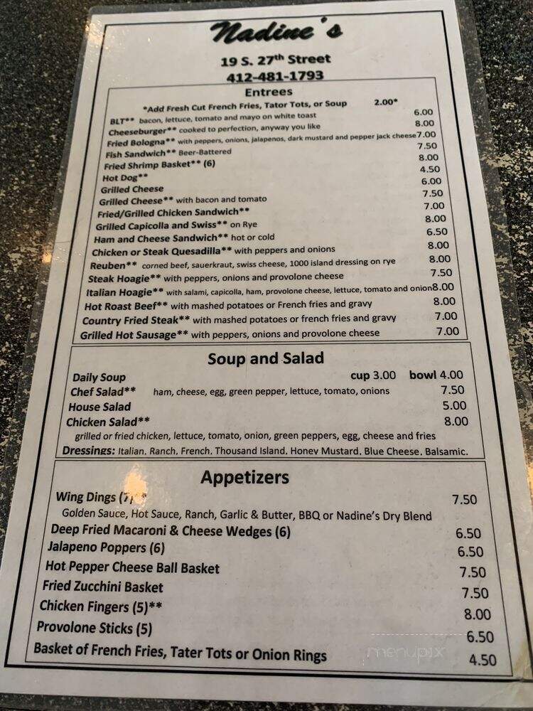 Nadine's - Pittsburgh, PA menu_pic