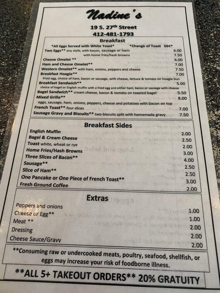 Nadine's - Pittsburgh, PA menu_pic