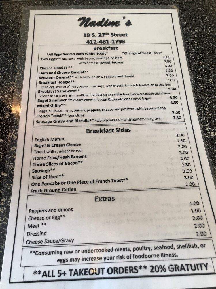 Nadine's - Pittsburgh, PA menu_pic