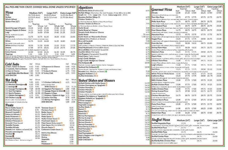 Luigi's Trattoria - Point Pleasant Beach, NJ menu_pic