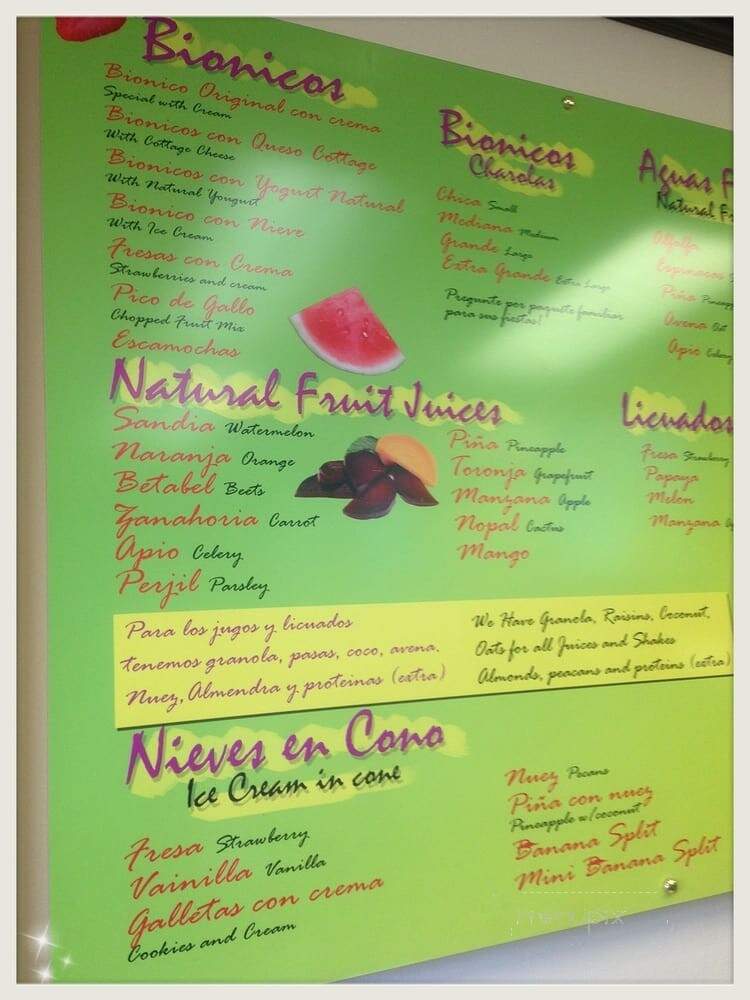 Bionicos Y Jugos Zatopan - El Monte, CA menu_pic